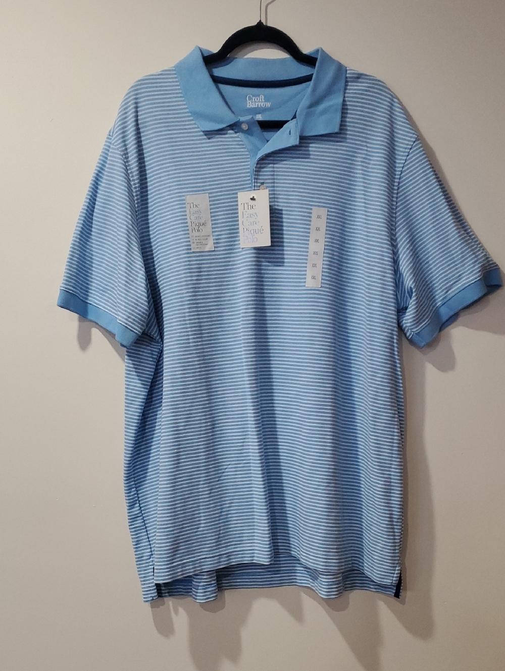 croft & barrow Light Blue and White Striped Polo (Mens XXL)